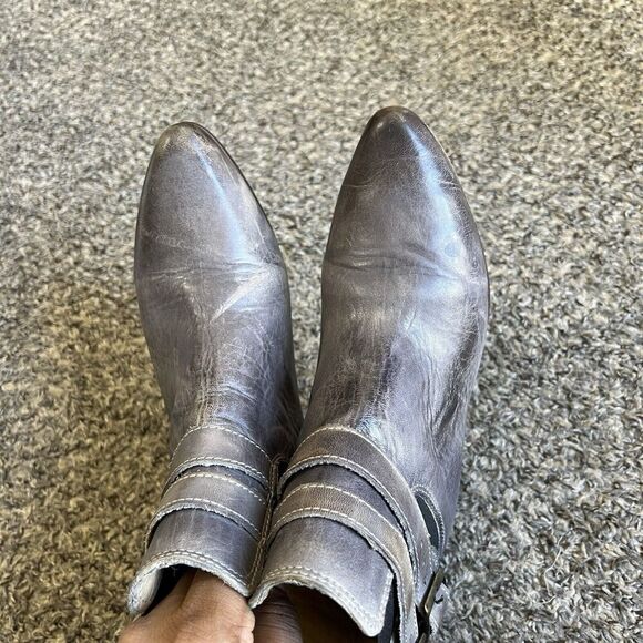 Bed Stu Ravine Ankle Boots Pointed Toe Western Buckle Gray Distressed Leather 6 - Picture 9 of 12